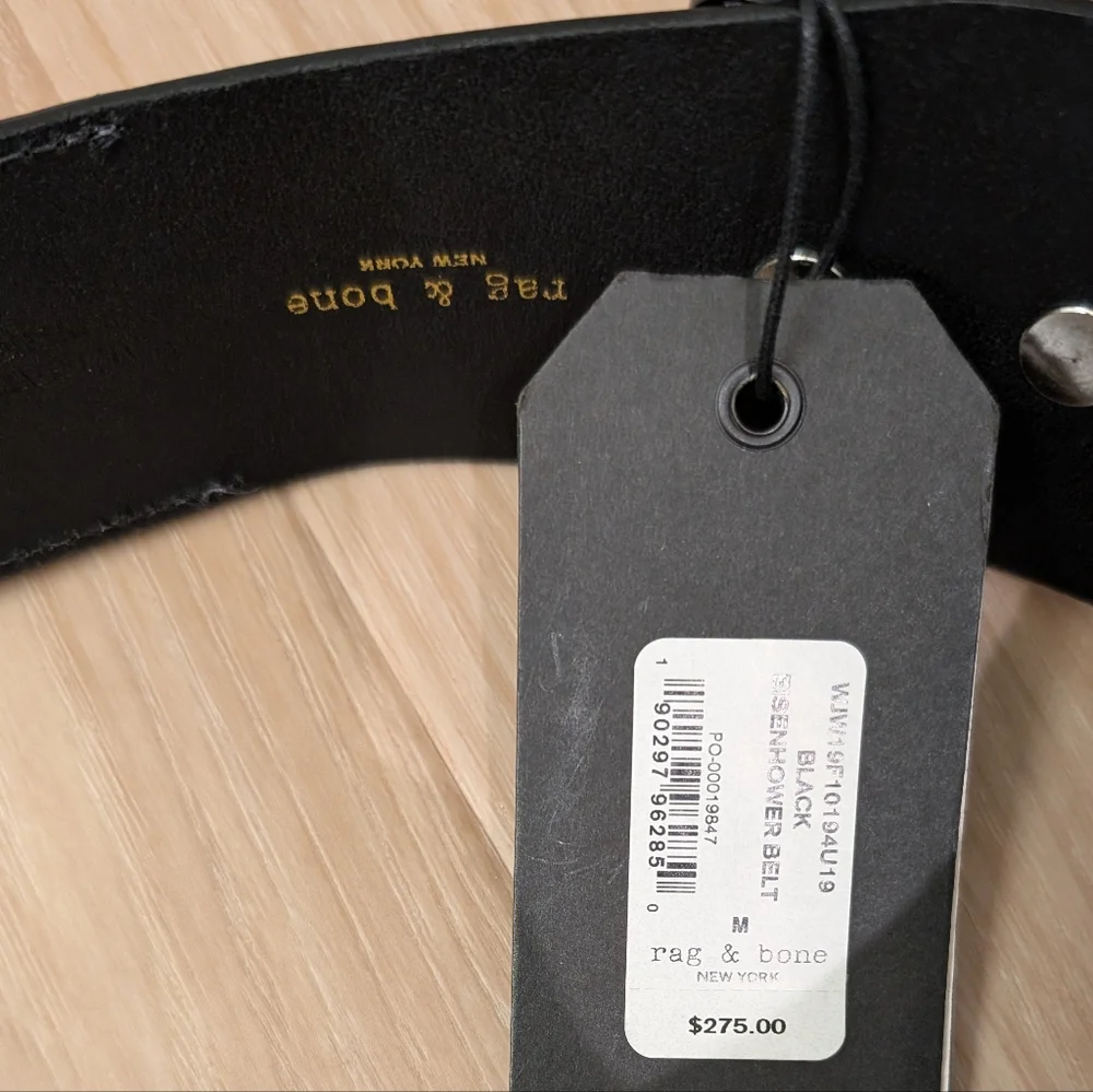 RAG & BONE WOMENS EISENHOWER JUMBO BOYFRIEND LEATHER WAIST BELT BLACK MEDIUM NWT